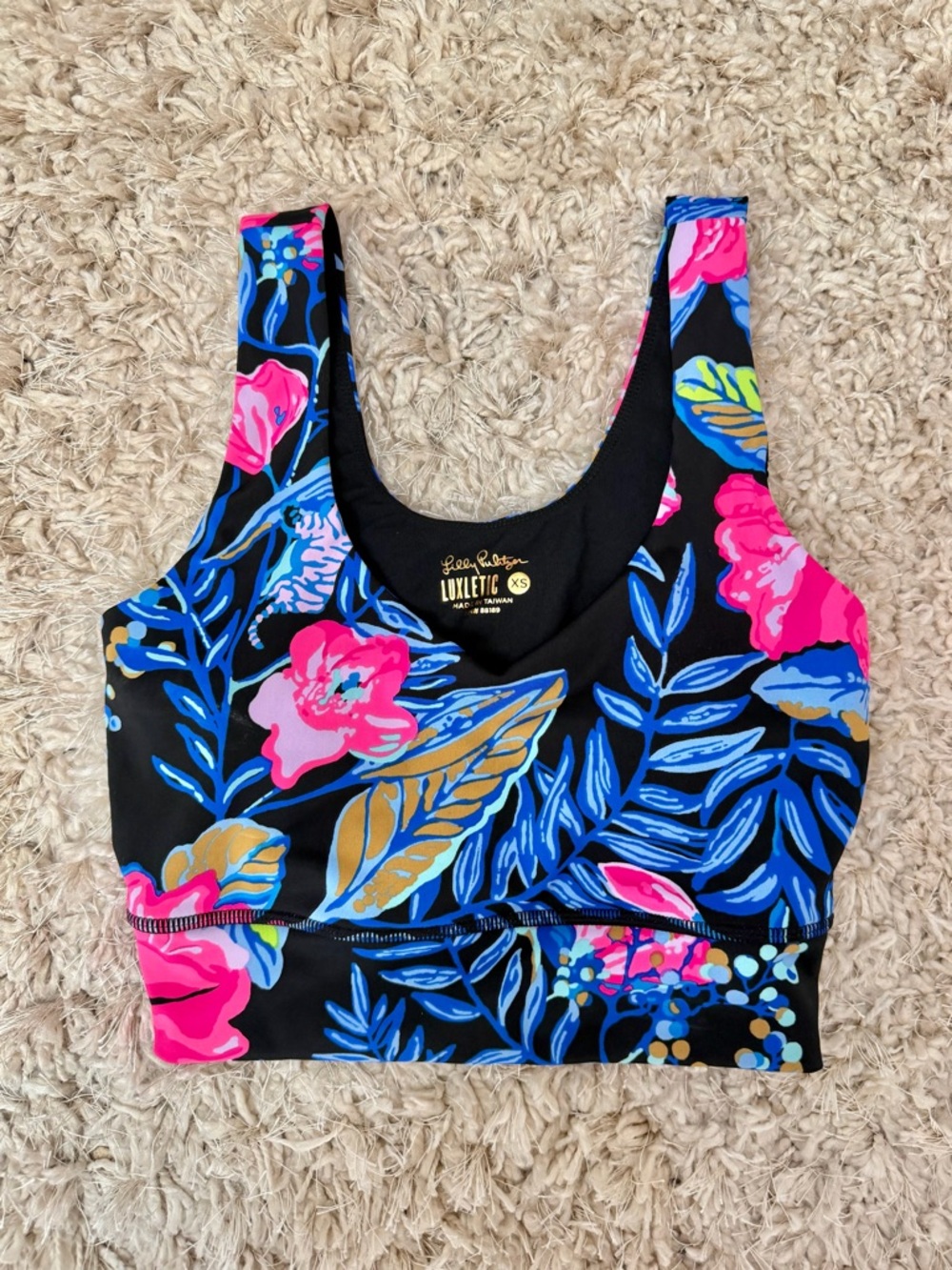 Lilly Pulitzer Luxletic Sports Bra XS Floral Print Blue Pink Athletic Crop Top